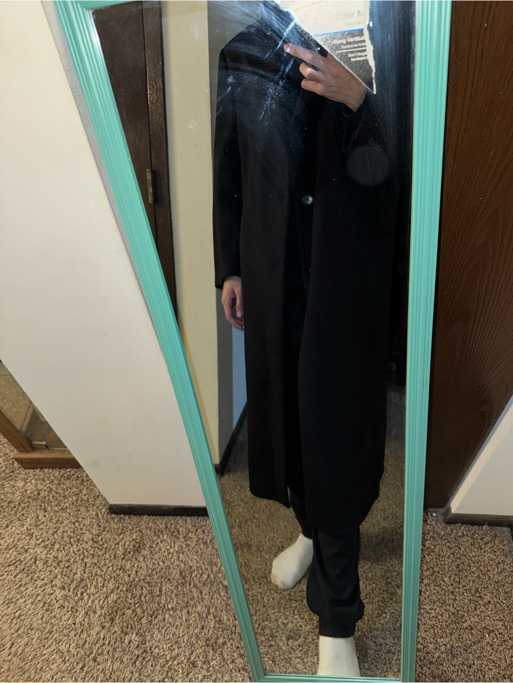 Men's Black Pure Cashmere Overcoat - Picture 6 of 7